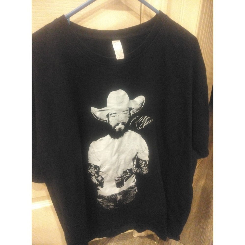 Post Malone Men's Black Cowboy Graphic Crew Neck T-Shirt XXL Cotton - Picture 1 of 4